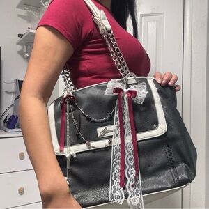 Vintage Black & White Guess Purse w/ Handmade Bag Charm